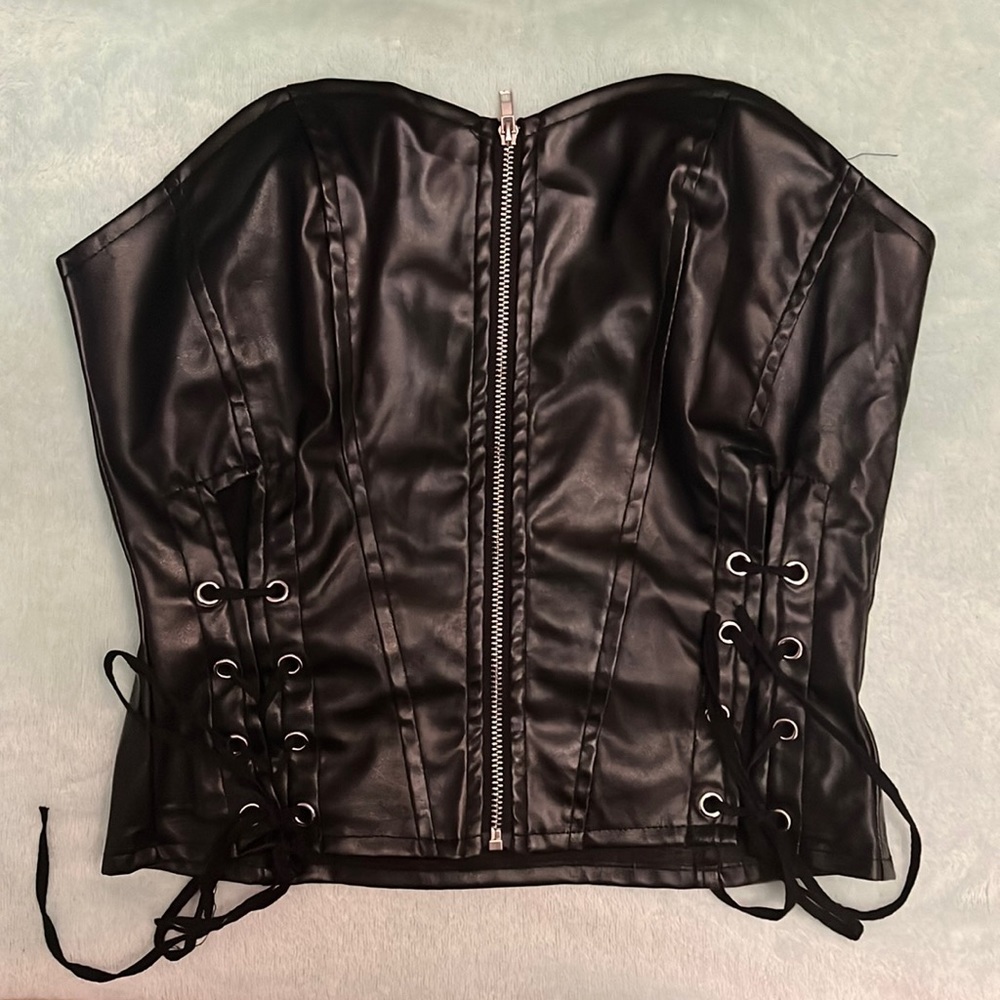 black faux leather corset top